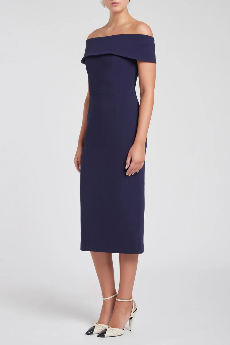 Amore Off Shoulder Midi Navy - Image 3