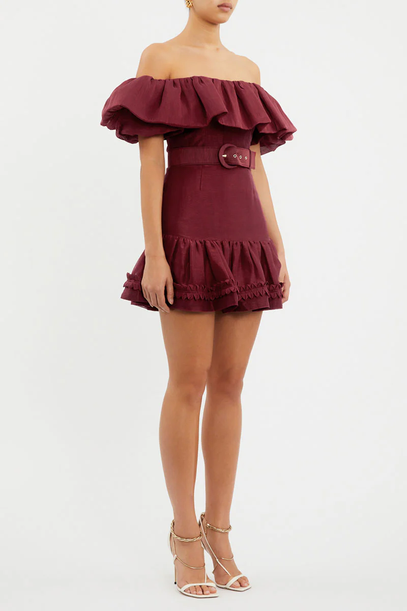 Bordeaux Off Shoulder Mini Dress - Image 3