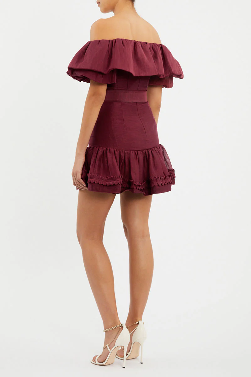 Bordeaux Off Shoulder Mini Dress - Image 4