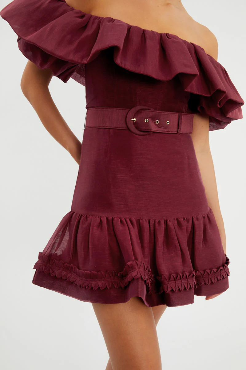 Bordeaux Off Shoulder Mini Dress - Image 5