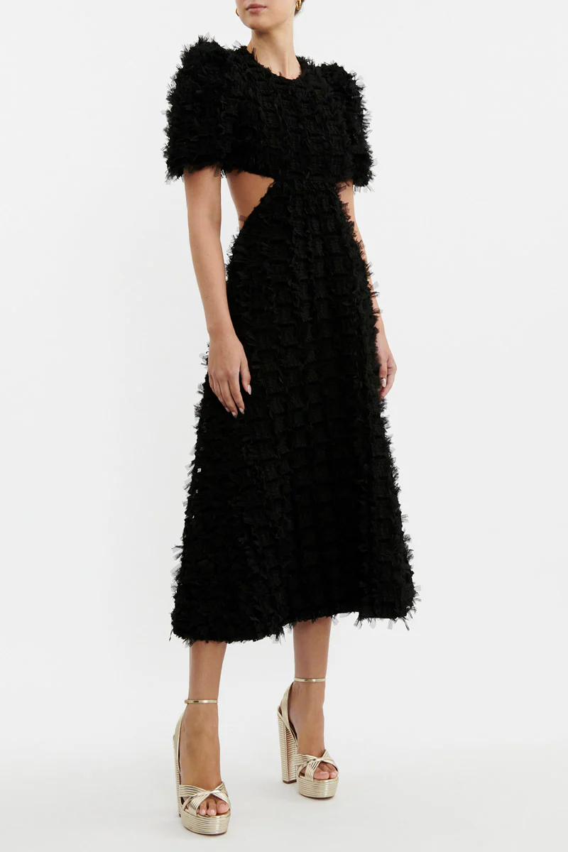 Cherie Amour Puff Sleeve Midi Dress Black - Image 3