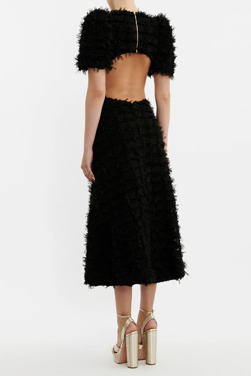 Cherie Amour Puff Sleeve Midi Dress Black - Image 4