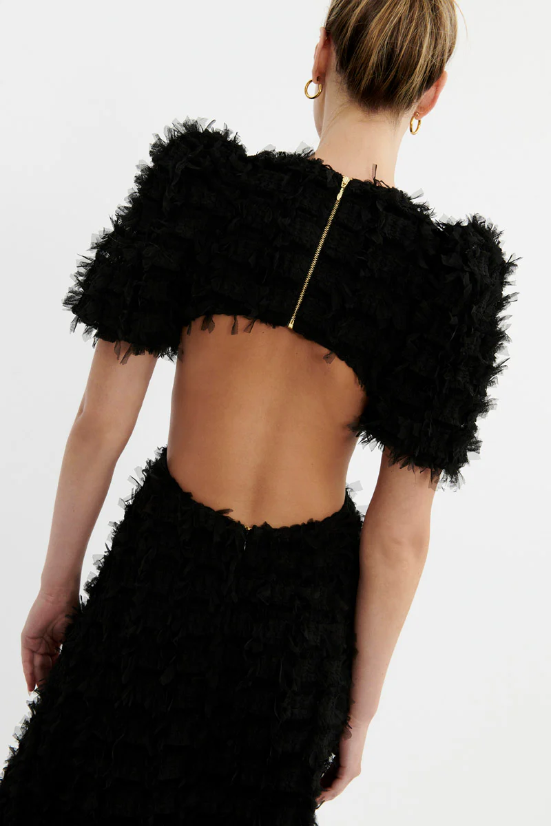 Cherie Amour Puff Sleeve Midi Dress Black - Image 5