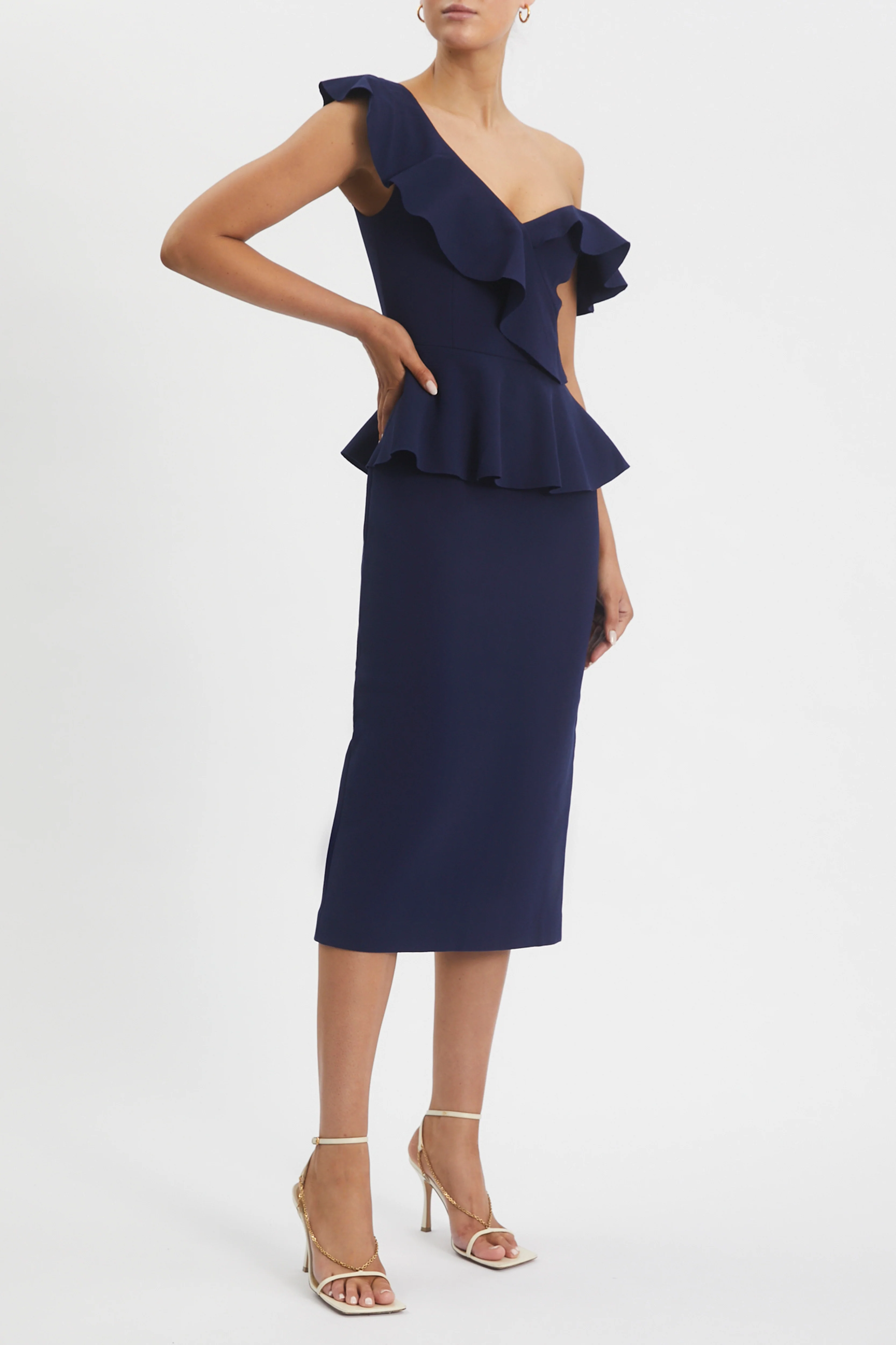 Grace Frill Midi Dress Navy - Image 3